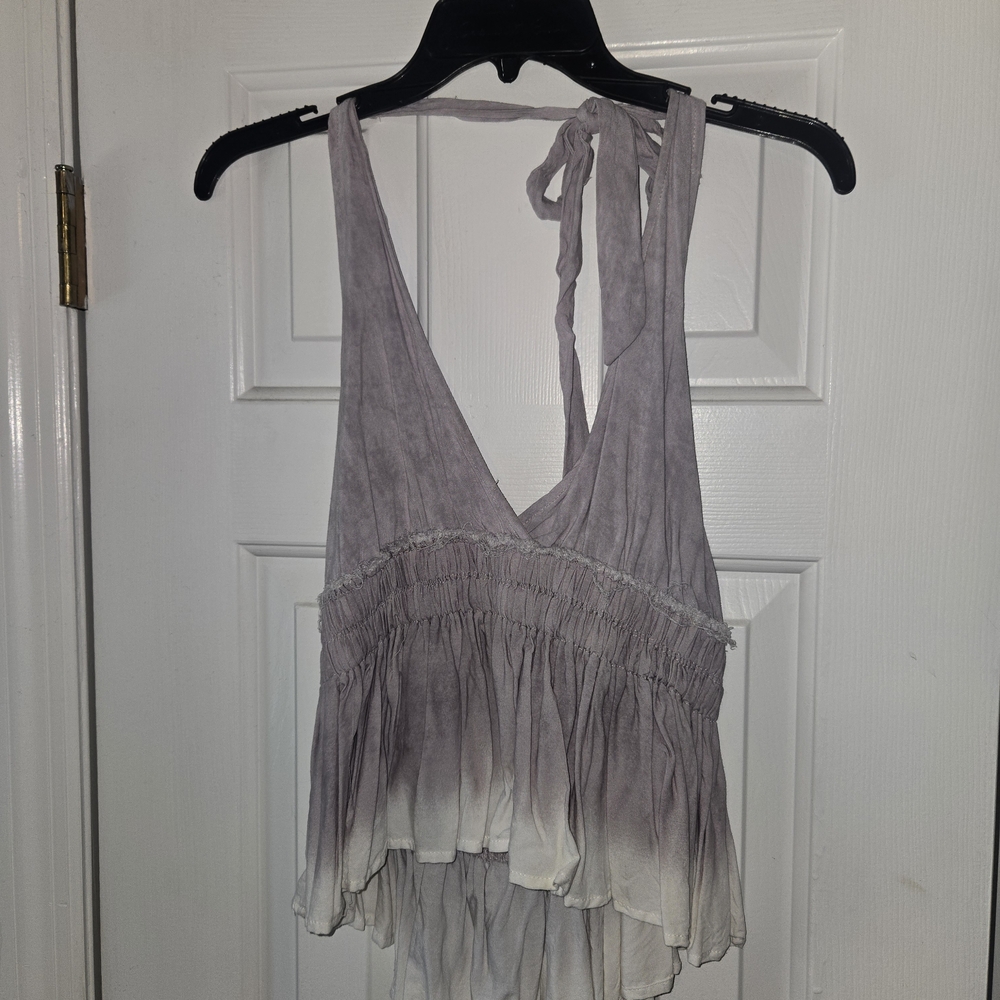 Ocean Drive Gray and White Tie-Back Crop Top